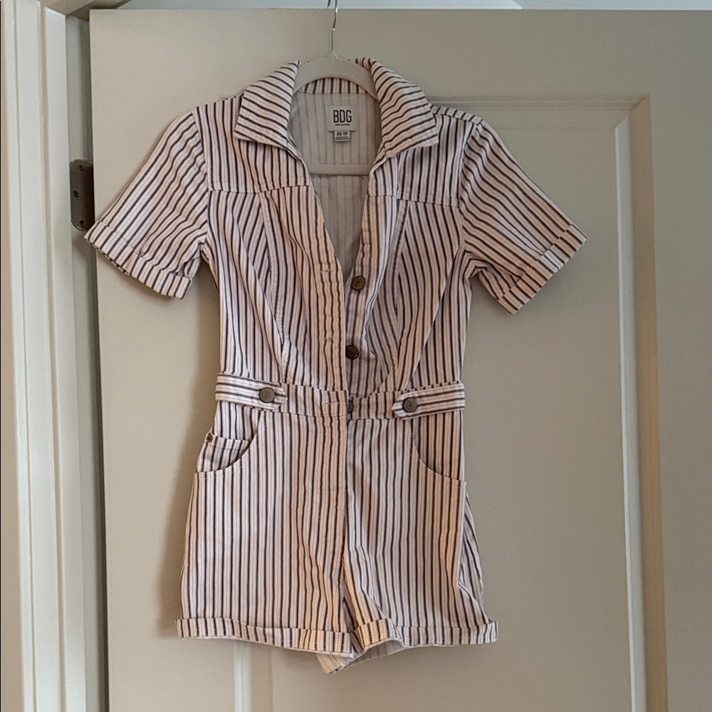 BDG Navy and White Striped Romper